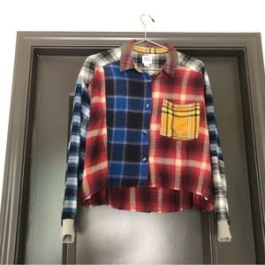 BDG by urban outfitters lightweight cropped patchwork multicolored flannel
